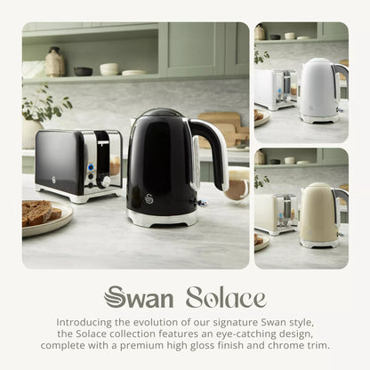 Swan Swan Solace Jug Kettle, 2 Slice Toaster, Bread Bin & Canisters Kitchen Set (Black)
