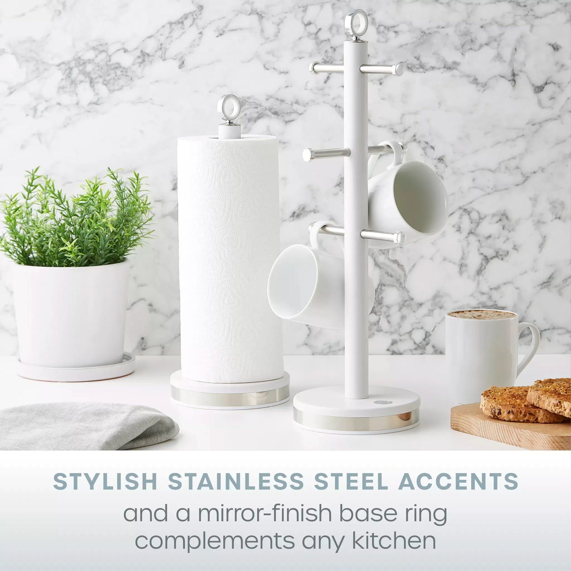 Swan Swan Serenity Bread Bin, Canisters, Mug Tree & Towel Pole Kitchen Storage Set (White)