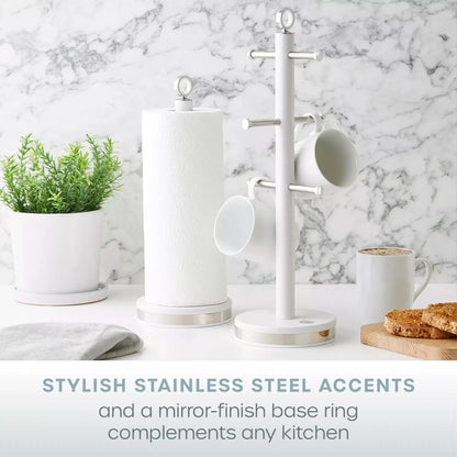 Swan Swan Serenity Bread Bin, Canisters, Mug Tree & Towel Pole Kitchen Storage Set (White)