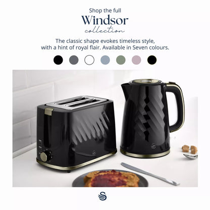 Swan Windsor Textured Kettle & 2 Slice Toaster Set (Black/Gunmetal Brass Trim)