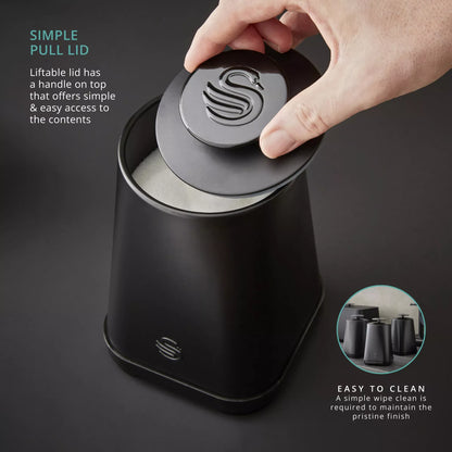 Swan Swan Stealth Bread Bin & Canisters Kitchen Storage Set (Matt Black)
