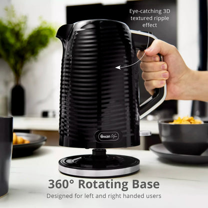 Swan Swan Wave Kettle & 2 Slice Toaster Kitchen Set (Black)
