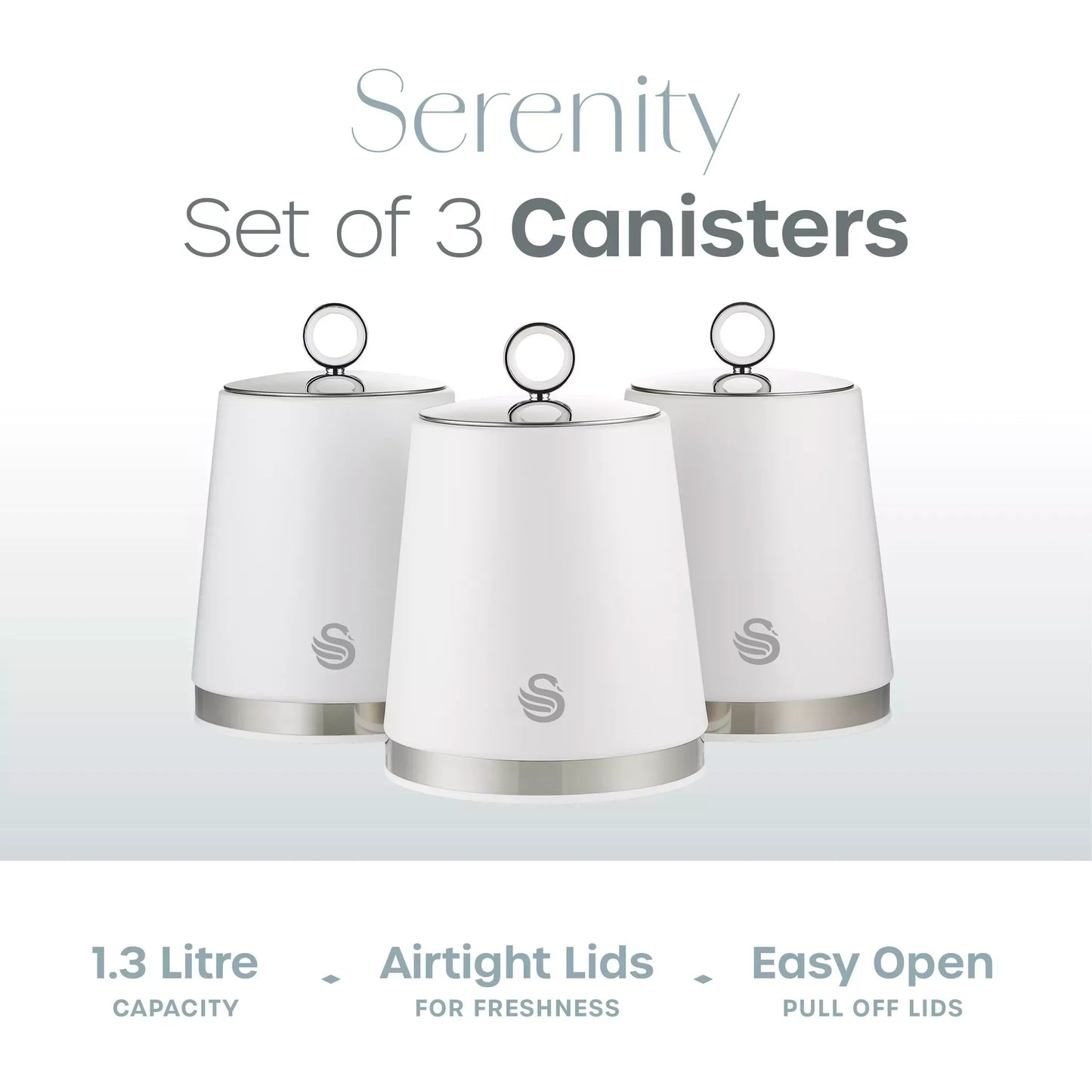Swan Swan Serenity Kettle, 4 Slice Toaster, Bread Bin & Canisters Kitchen Set (White)