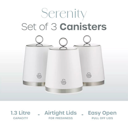 Swan Swan Serenity Kettle, 4 Slice Toaster, Bread Bin & Canisters Kitchen Set (White)