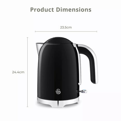 Swan Swan Solace Jug Kettle, 2 Slice Toaster, Bread Bin & Canisters Kitchen Set (Black)