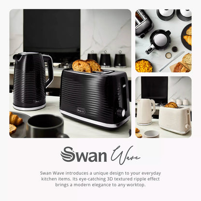 Swan Swan Wave Kettle & 2 Slice Toaster Kitchen Set (Black)