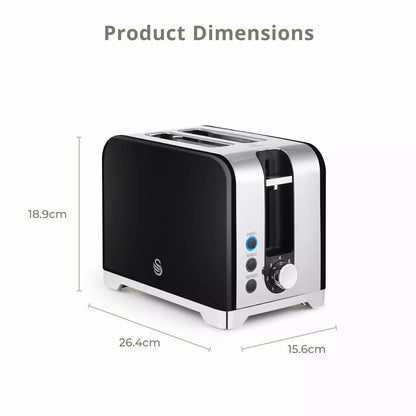 Swan Swan Solace Jug Kettle, 2 Slice Toaster, Bread Bin & Canisters Kitchen Set (Black)