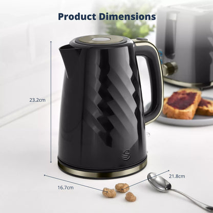 Swan Windsor Textured Kettle & 2 Slice Toaster Set (Black/Gunmetal Brass Trim)