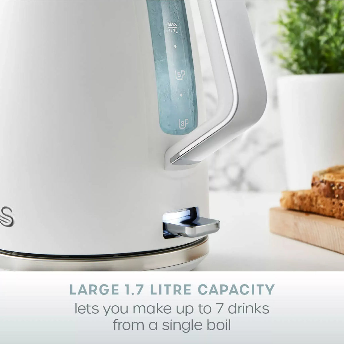 Swan Swan Serenity Kettle, 4 Slice Toaster, Bread Bin & Canisters Kitchen Set (White)