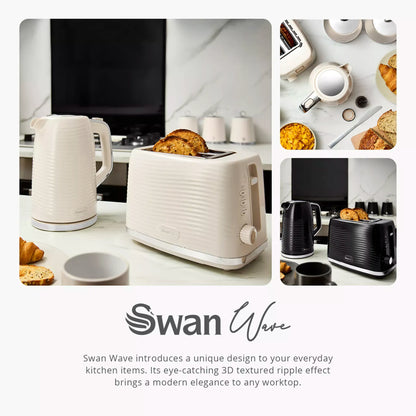 Swan Swan Wave Kettle & 2 Slice Toaster Kitchen Set (Cream)
