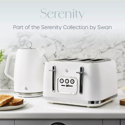 Swan Swan Serenity Kettle, 4 Slice Toaster, Bread Bin & Canisters Kitchen Set (White)