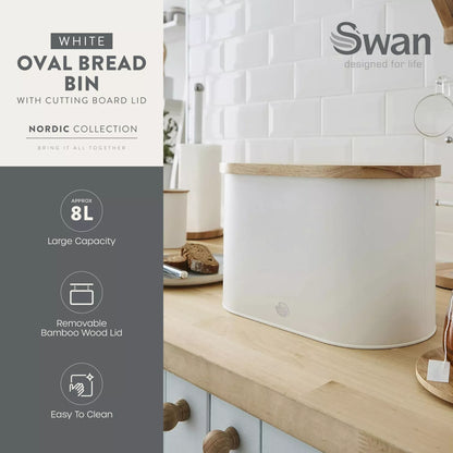 Swan Swan Nordic Kettle, 2 Slice Toaster, Bread Bin & Canisters Kitchen Set (Cotton White)