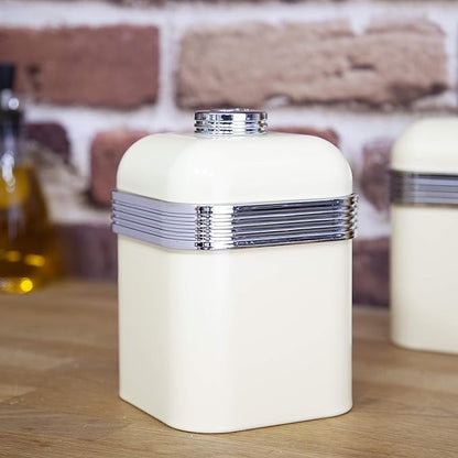 Swan Retro Kettle, 4 Slice Toaster, Bread Bin, Canisters & Towel Pole Set (Cream)