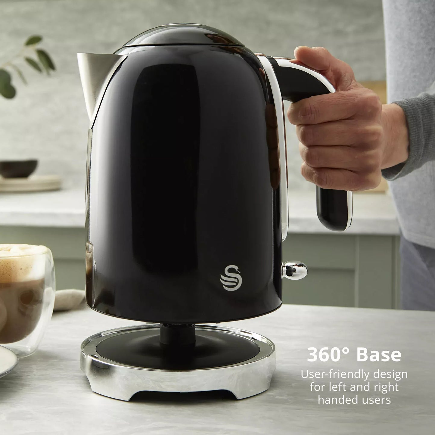 Swan Swan Solace Jug Kettle, 2 Slice Toaster, Bread Bin & Canisters Kitchen Set (Black)