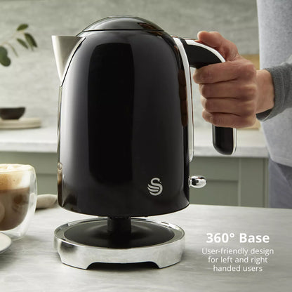 Swan Swan Solace Jug Kettle, 2 Slice Toaster, Bread Bin & Canisters Kitchen Set (Black)