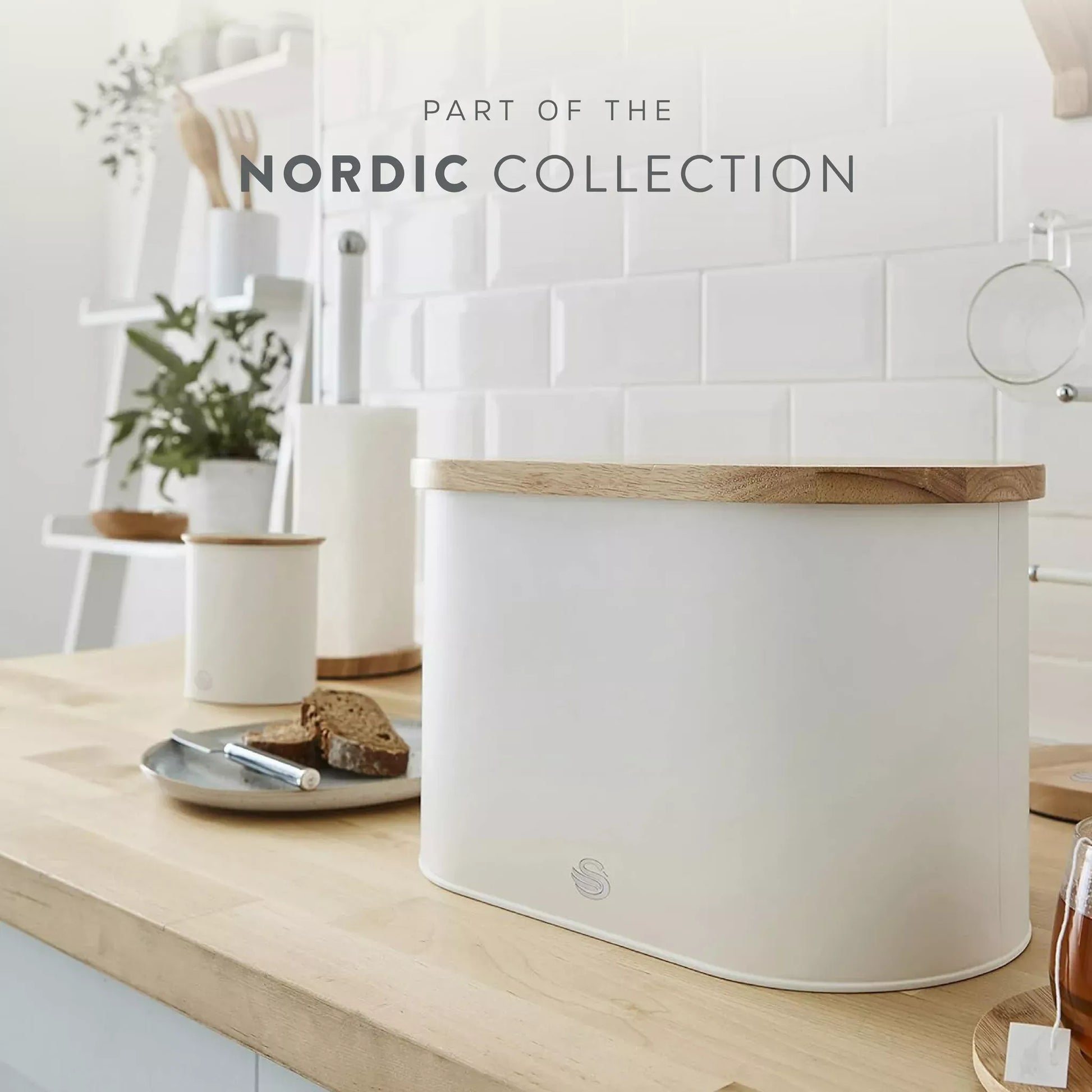 Swan Swan Nordic Kettle, 2 Slice Toaster, Bread Bin & Canisters Kitchen Set (Cotton White)