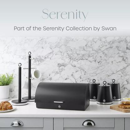 Swan Swan Serenity Kettle, 4 Slice Toaster, Bread Bin & Canisters Kitchen Set (Black)
