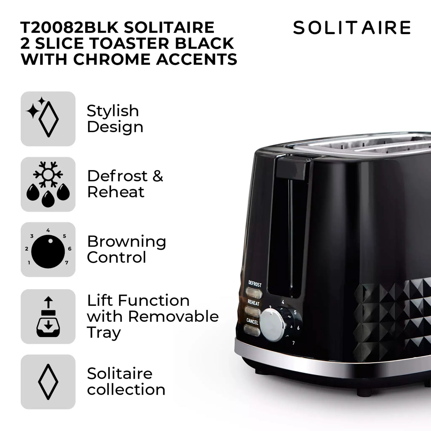 Tower Tower Solitaire Jug Kettle, 2 Slice Toaster, Bread Bin & Canisters Kitchen Set (Black)
