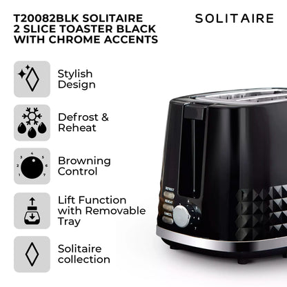 Tower Tower Solitaire Jug Kettle, 2 Slice Toaster, Bread Bin & Canisters Kitchen Set (Black)