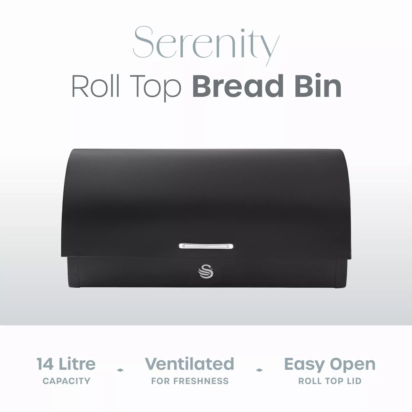 Swan Swan Serenity Kettle, 4 Slice Toaster, Bread Bin & Canisters Kitchen Set (Black)