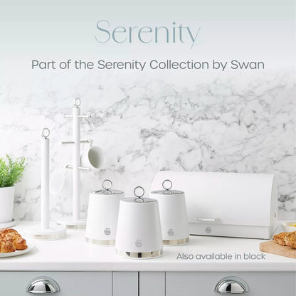Swan Swan Serenity Kettle, 4 Slice Toaster, Bread Bin & Canisters Kitchen Set (White)