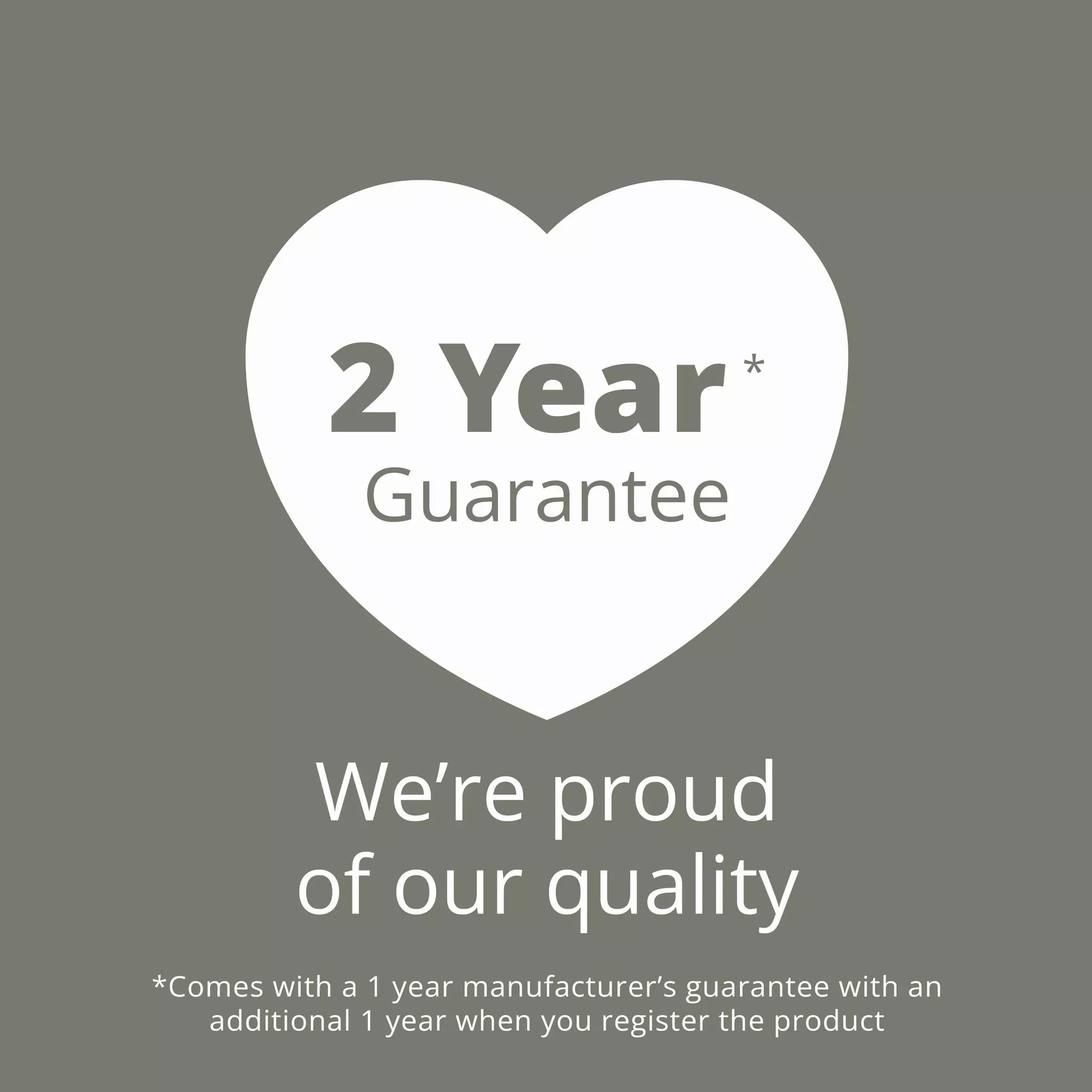 2 Year guarantee badge with heart icon