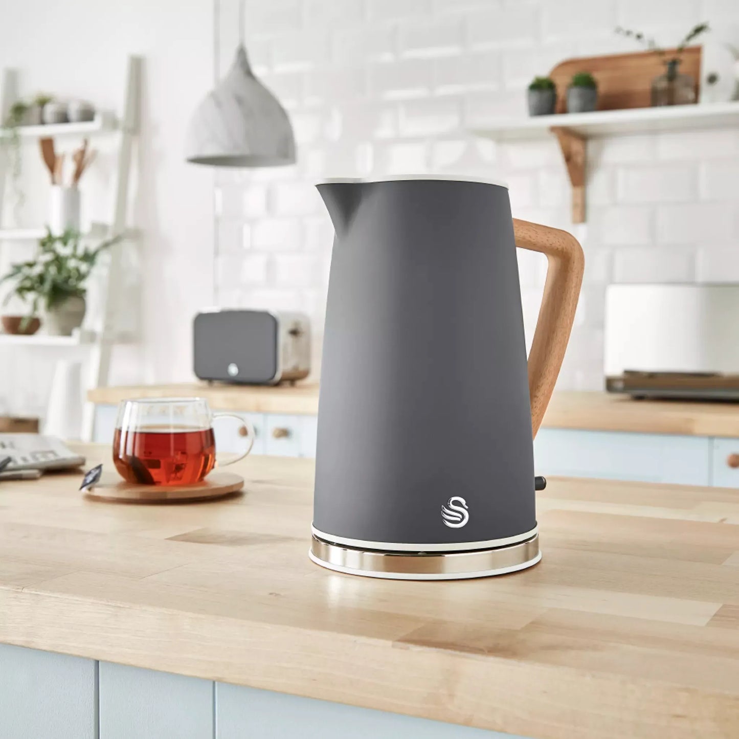 Swan Swan Nordic Kettle, 2 Slice Toaster, Bread Bin & Canisters Kitchen Set (Grey)