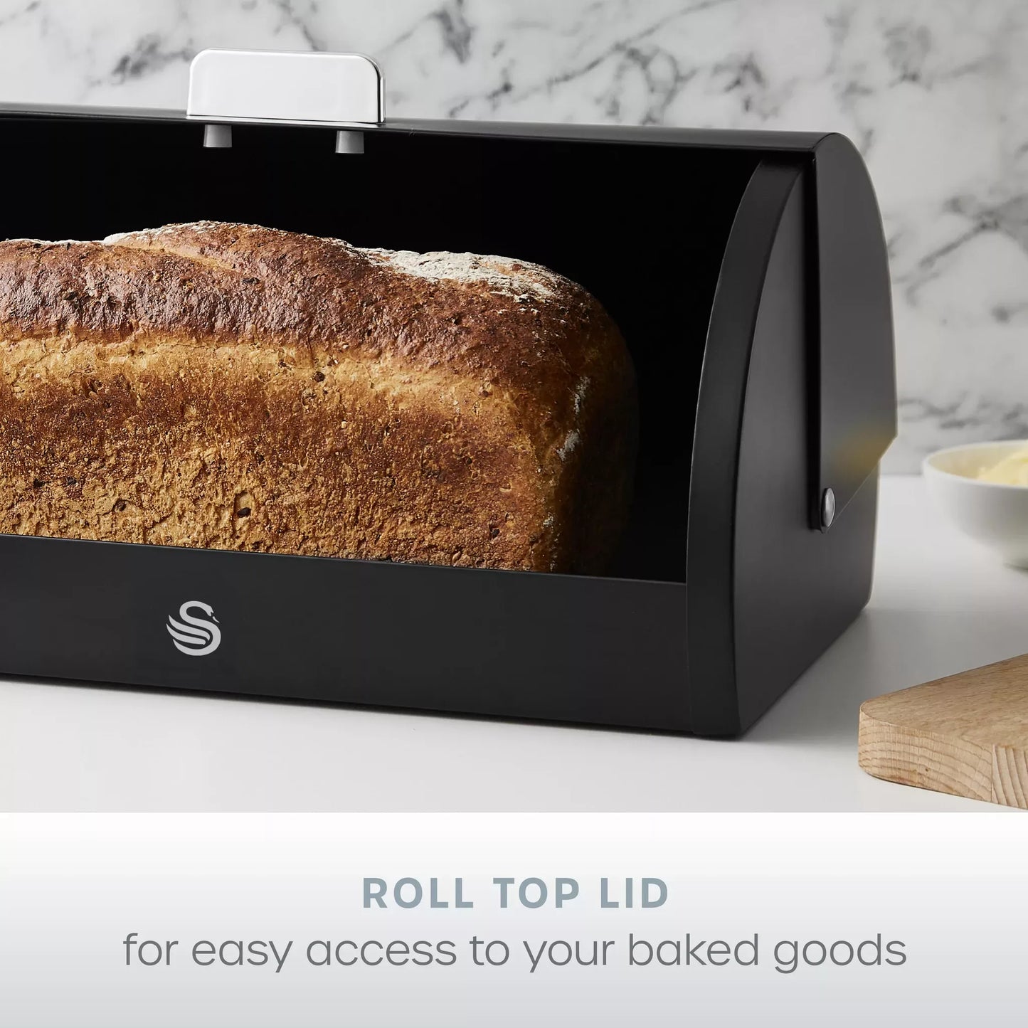 Swan Swan Serenity Kettle, 4 Slice Toaster, Bread Bin & Canisters Kitchen Set (Black)