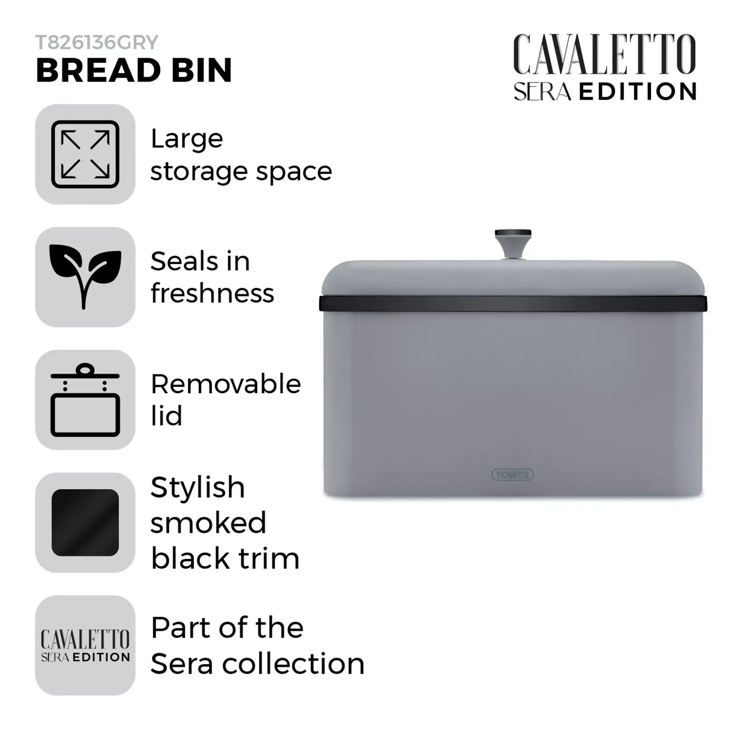 Tower Tower Sera Grey Kettle, 4 Slice Toaster, Bread Bin & Canisters Kitchen Set (Grey)
