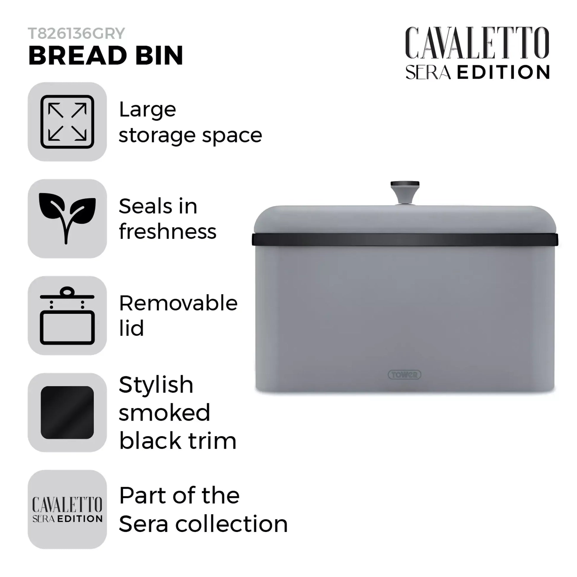 Tower Tower Sera Grey Kettle, 4 Slice Toaster, Bread Bin & Canisters Kitchen Set (Grey)