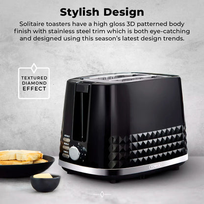 Tower Tower Solitaire Jug Kettle, 2 Slice Toaster, Bread Bin & Canisters Kitchen Set (Black)