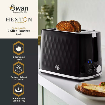 Swan Swan Hexton Kettle & 2 Slice Toaster Kitchen Set (Black)