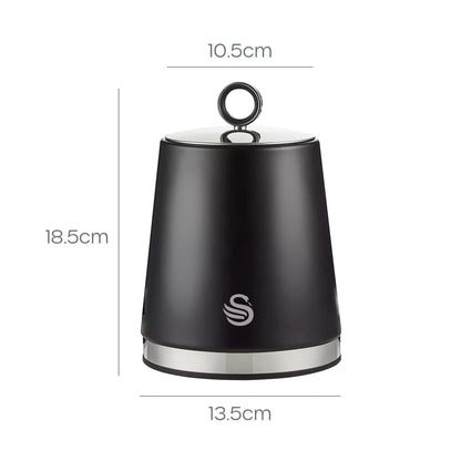 Swan Swan Serenity Kettle, 4 Slice Toaster, Bread Bin & Canisters Kitchen Set (Black)