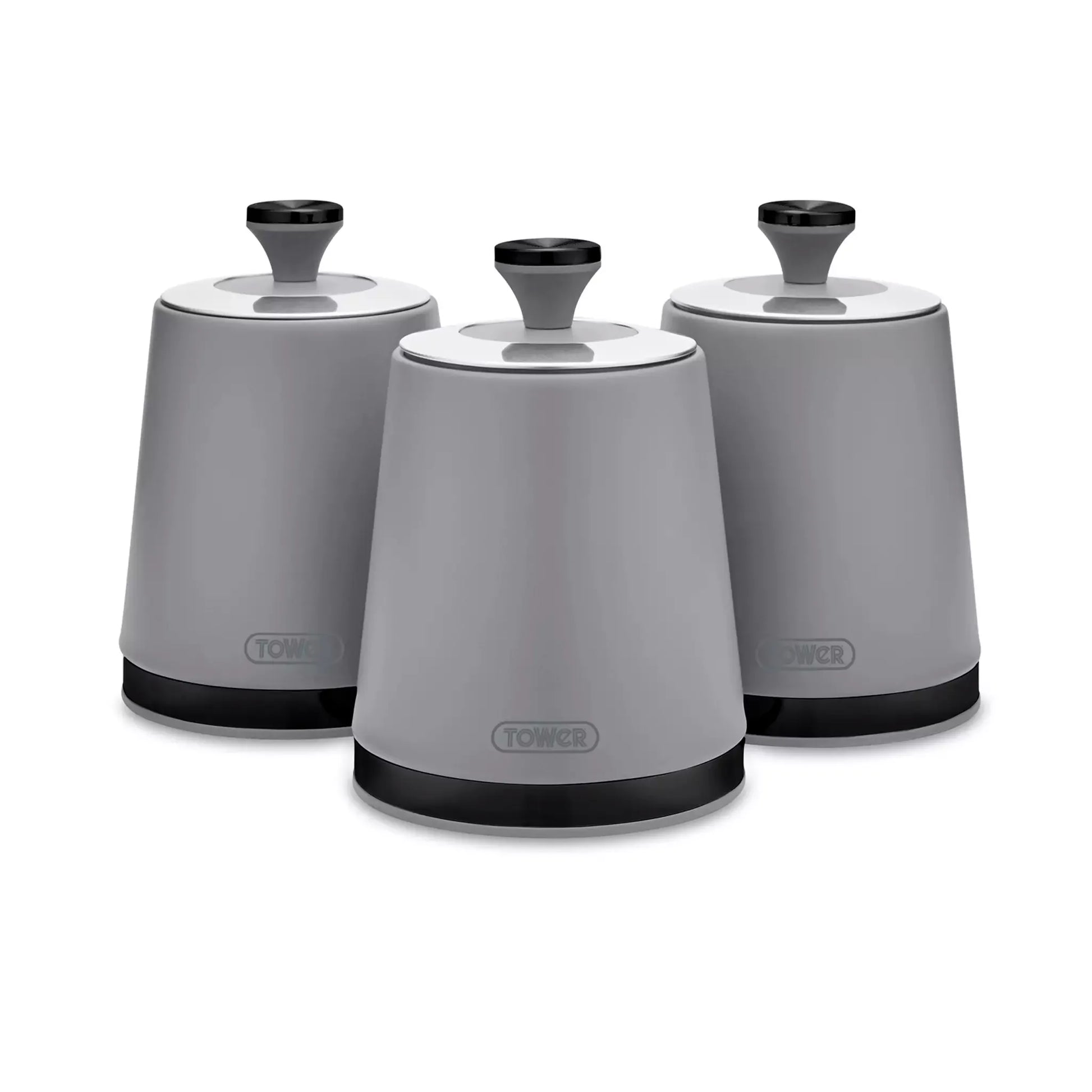 Tower Tower Sera Grey Kettle, 4 Slice Toaster, Bread Bin & Canisters Kitchen Set (Grey)