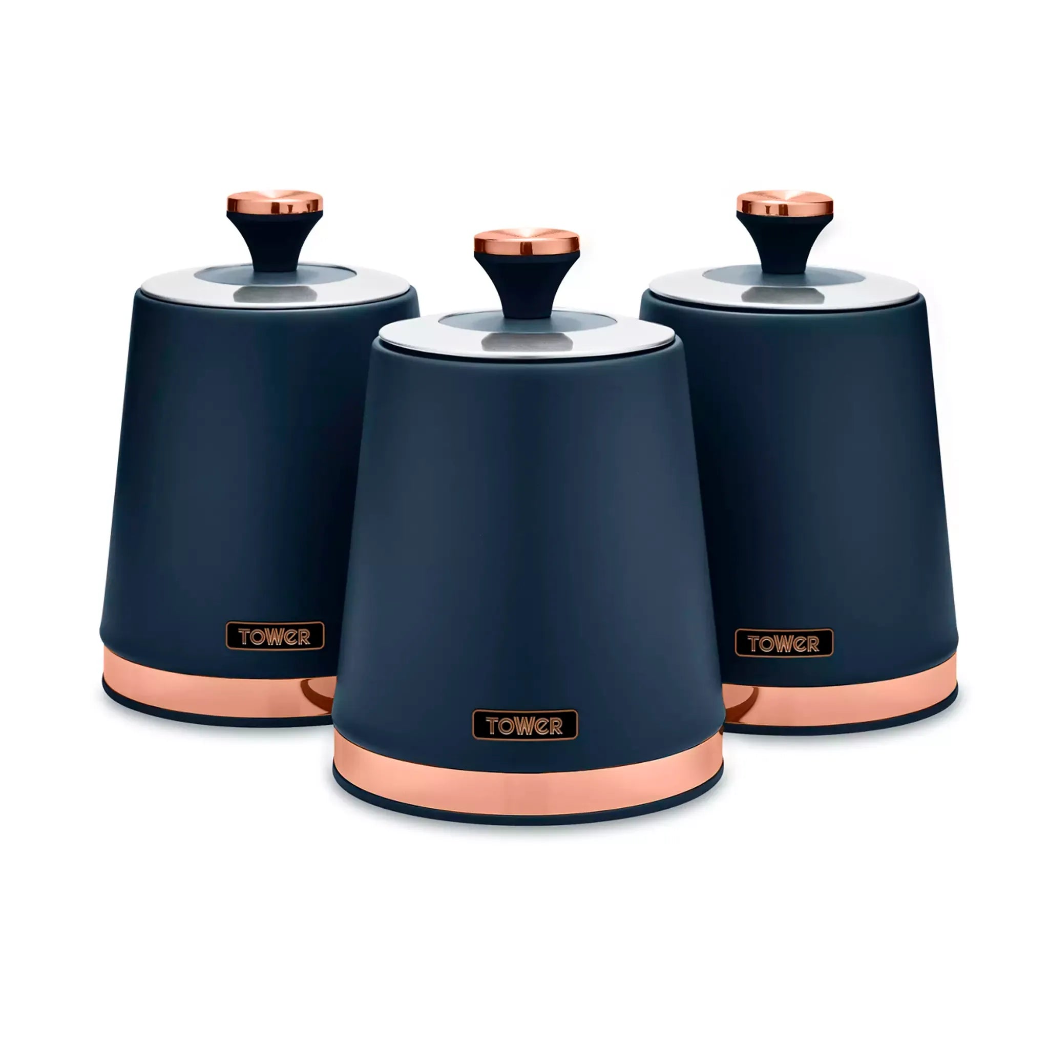 Tower Cavaletto Pyramid Kettle, 2 Slice Toaster & Canisters Kitchen Set (Midnight Blue)