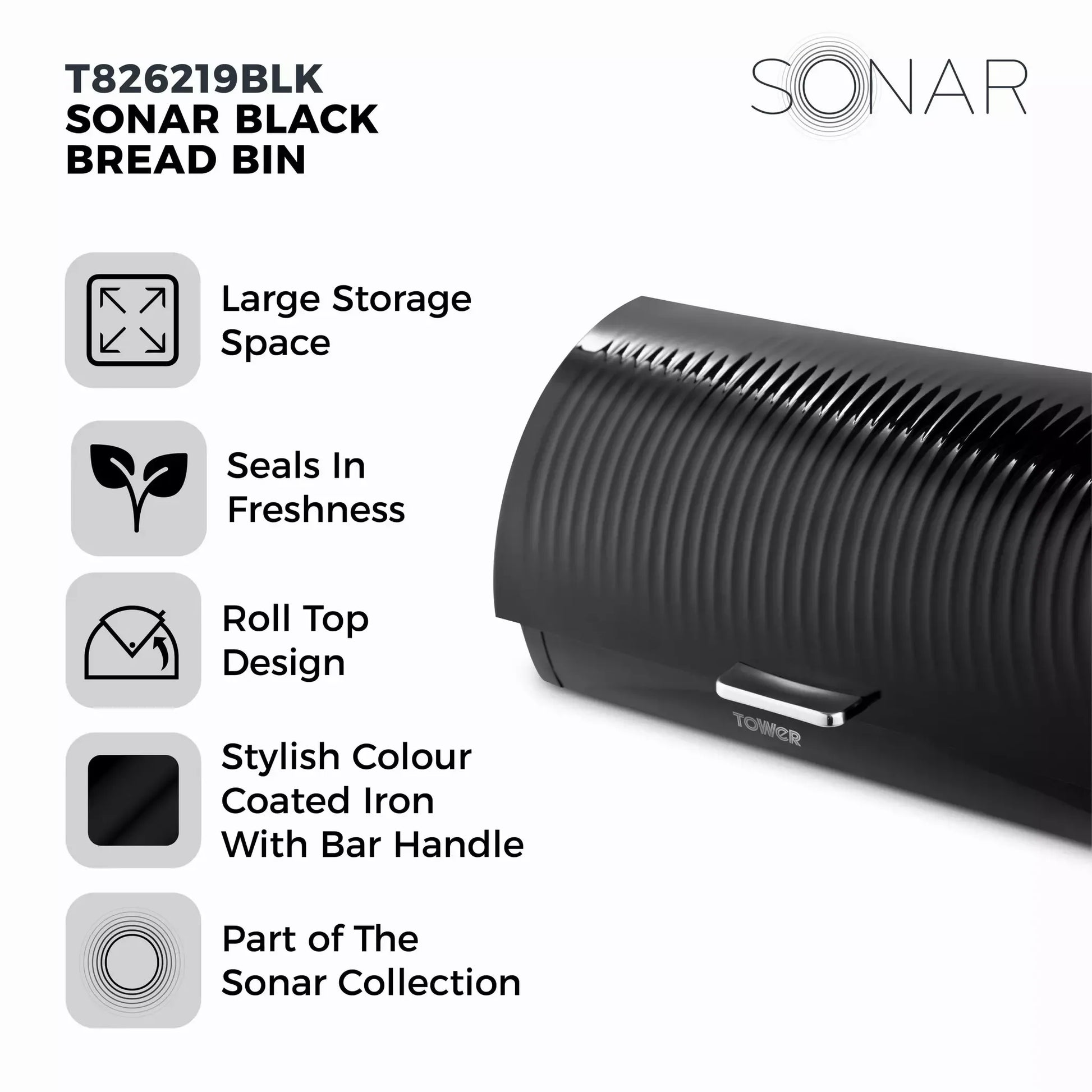 Tower Tower Sonar Bread Bin & Canister Kitchen Storage Set (Black)