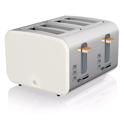 Swan Swan Nordic Kettle, 4 Slice Toaster, Bread Bin & Canisters Kitchen Set (Cotton White)