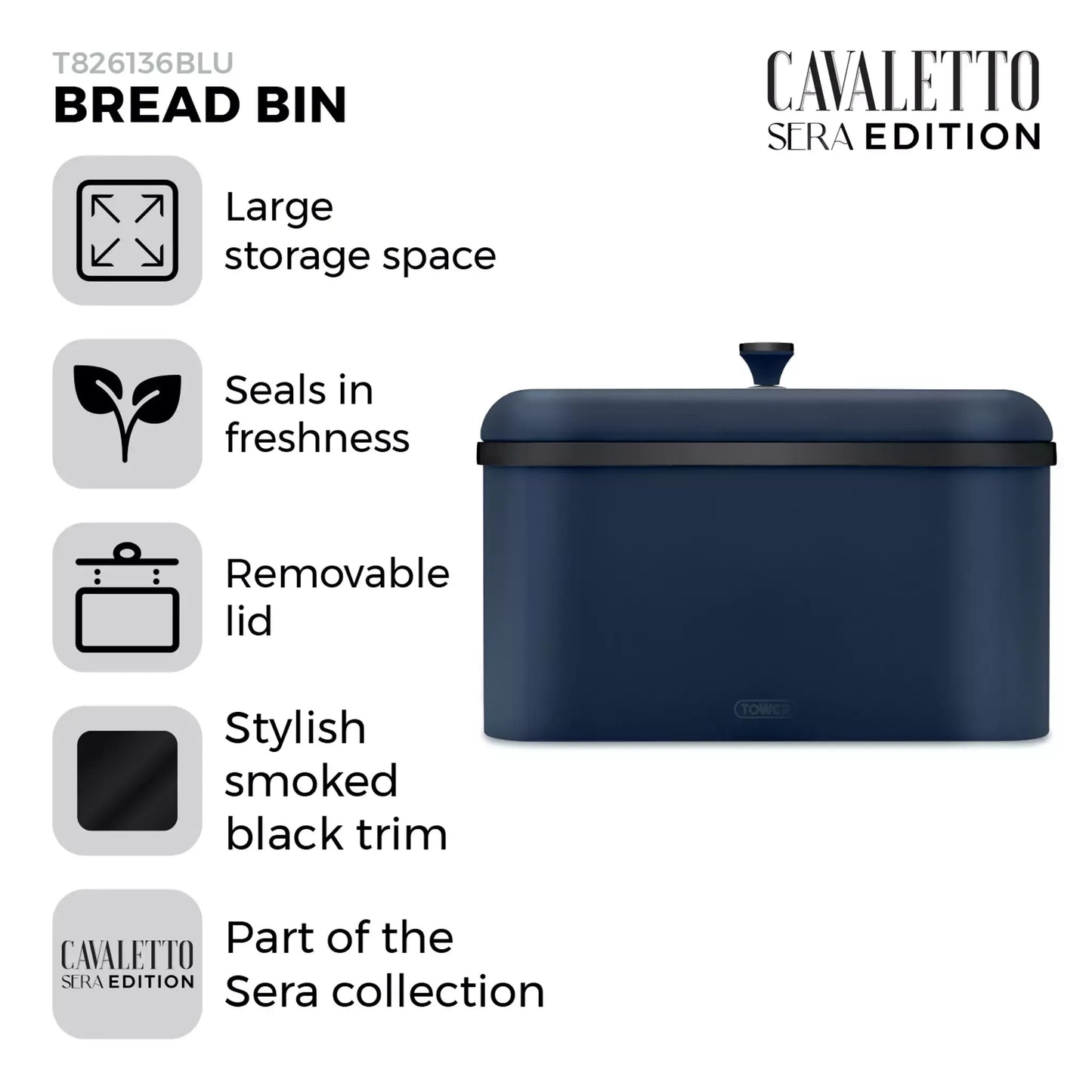 Tower Tower Sera Kettle, 4 Slice Toaster, Bread Bin & Canisters Kitchen Set (Midnight Blue)