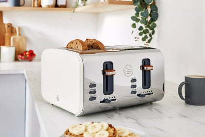 Swan Swan Nordic Kettle, 4 Slice Toaster, Bread Bin & Canisters Kitchen Set (Cotton White)