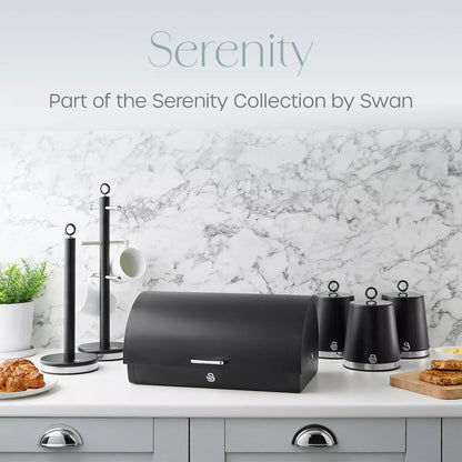 Swan Swan Serenity Kettle, 4 Slice Toaster, Bread Bin & Canisters Kitchen Set (Black)