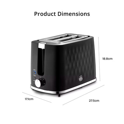 Swan Swan Hexton Kettle & 2 Slice Toaster Kitchen Set (Black)