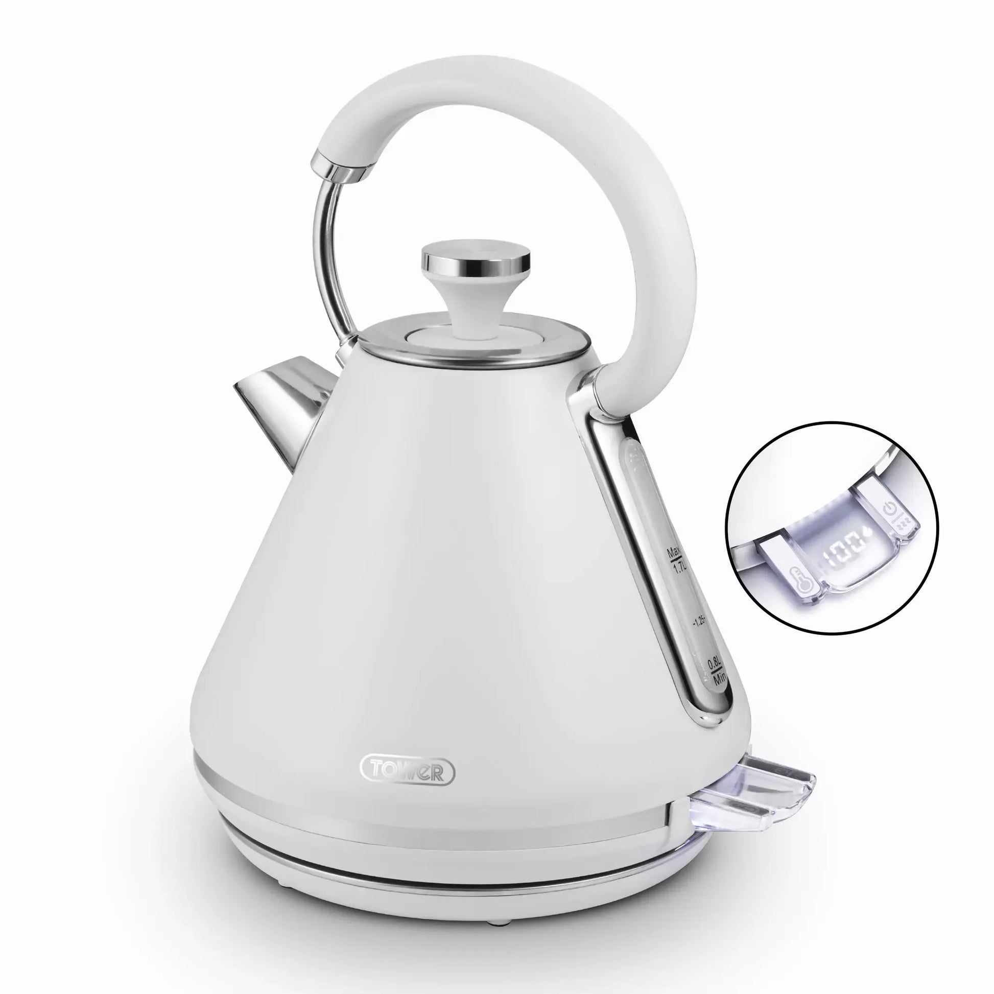 Tower Tower Mirage Digital Pyramid Kettle & 2 Slice Toaster Kitchen Set (White)