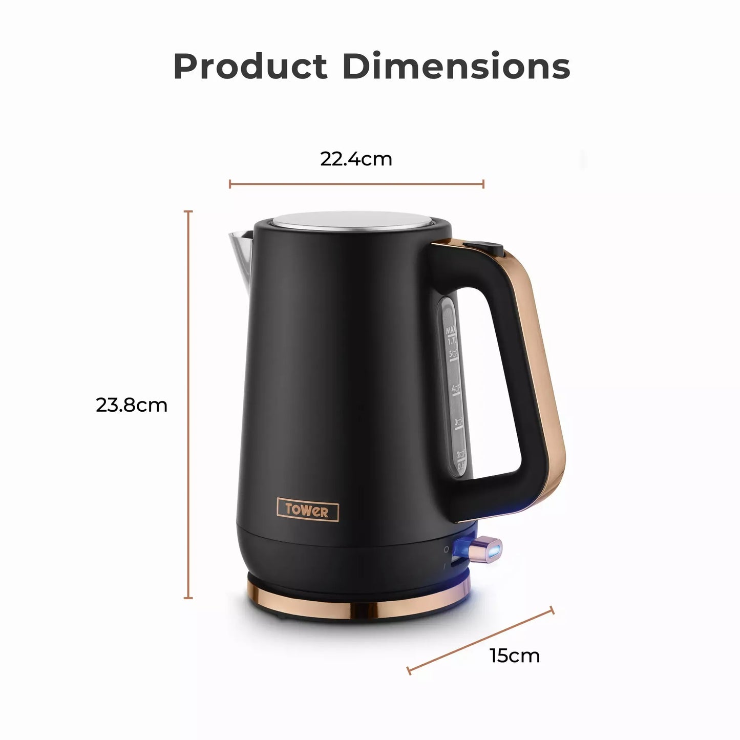 Tower Cavaletto Jug Kettle, 2 Slice Toaster, Canisters & Bread Bin (Black) Kitchen Sets