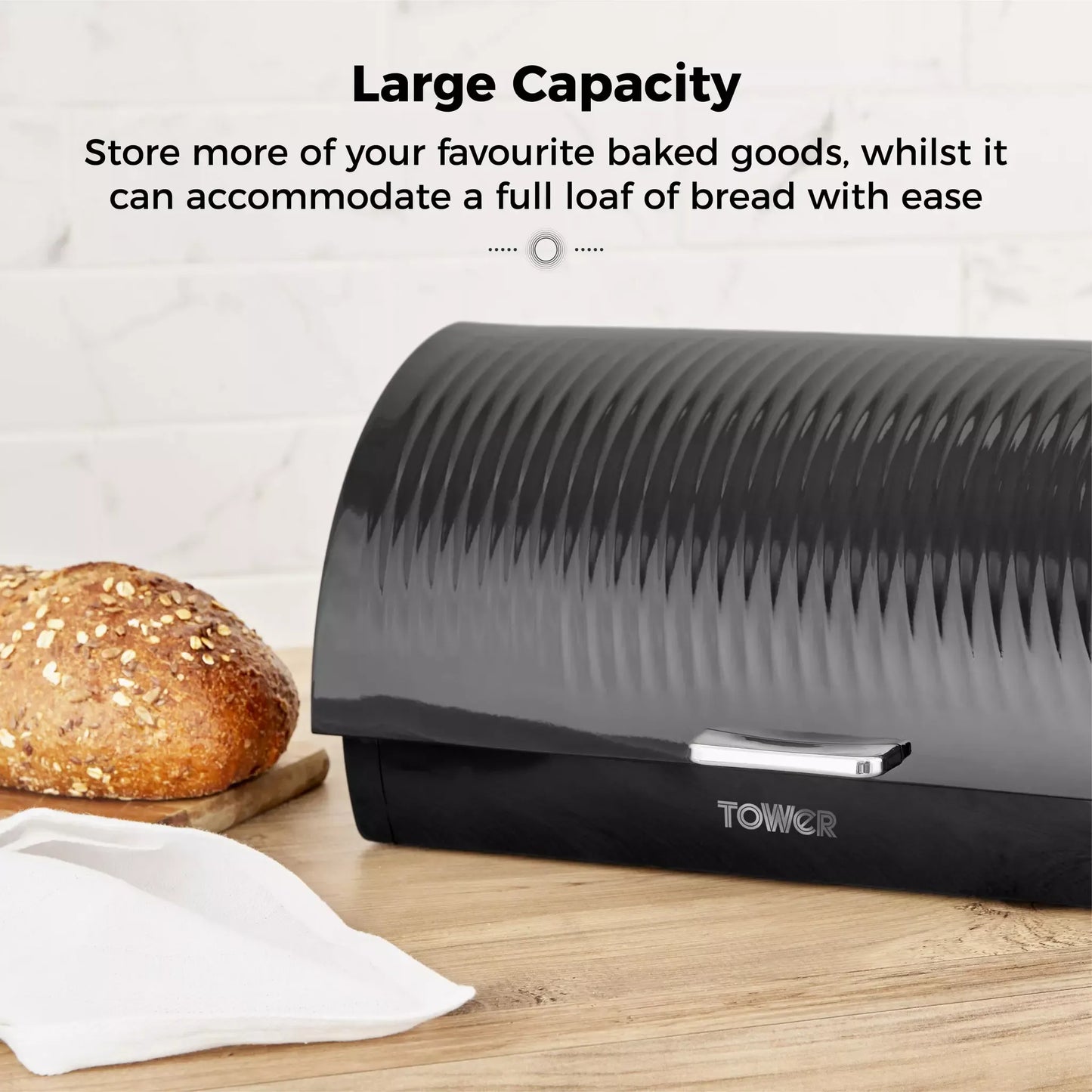 Tower Tower Sonar Kettle, 2 Slice Toaster, Bread Bin & Canisters Kitchen Set (Black)