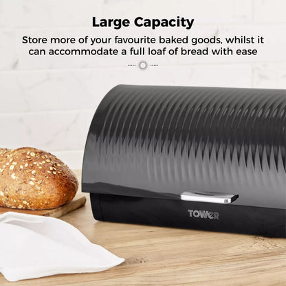 Tower Tower Sonar Kettle, 2 Slice Toaster, Bread Bin & Canisters Kitchen Set (Black)