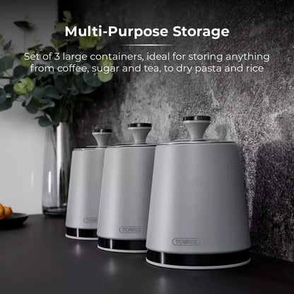 Tower Tower Sera Grey Kettle, 4 Slice Toaster, Bread Bin & Canisters Kitchen Set (Grey)