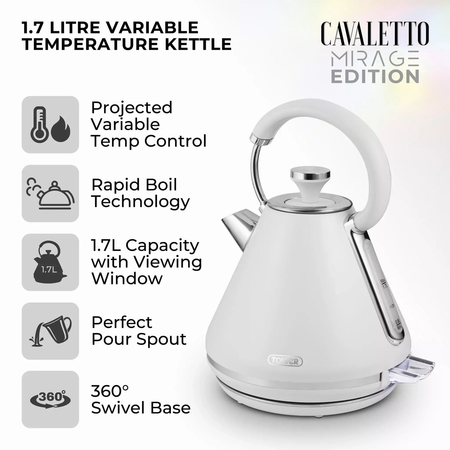 Tower Tower Mirage Digital Pyramid Kettle & 2 Slice Toaster Kitchen Set (White)