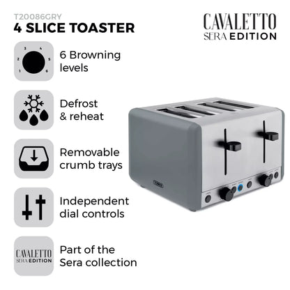 Tower Tower Sera Grey Kettle, 4 Slice Toaster, Bread Bin & Canisters Kitchen Set (Grey)