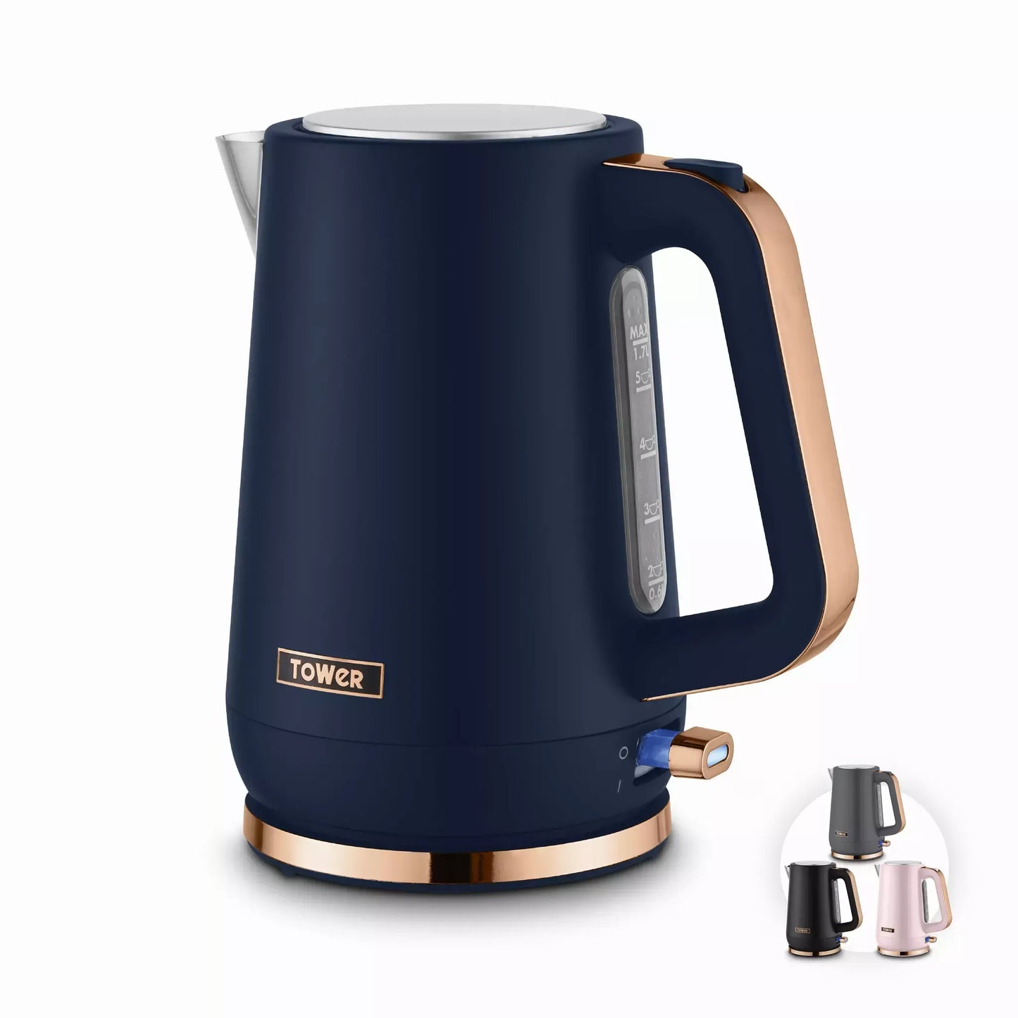 Tower Tower Cavaletto Jug Kettle & 4 Slice Toaster Kitchen Set (Midnight Blue)
