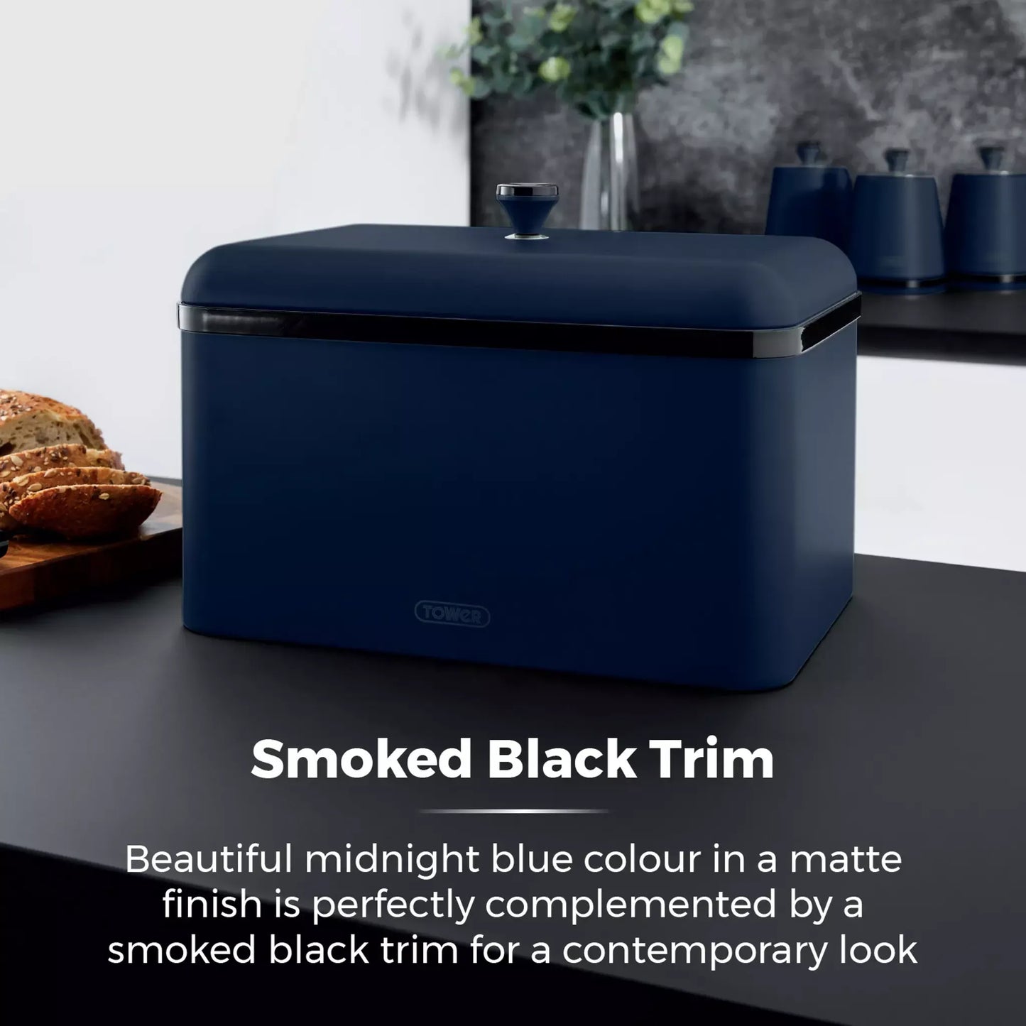 Tower Tower Sera Kettle, 4 Slice Toaster, Bread Bin & Canisters Kitchen Set (Midnight Blue)